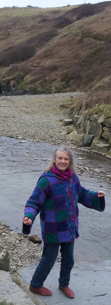 Christine beside the stream at Nant Ceibwr